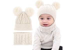 CheChury Cappello A Maglia Bimbo Neonata Cappellino con Sciarpa Set 2Pcs Cappelli Bambina Ragazzo Sciarpa Berretto A Maglia con Pompom Unisex 0-24 Mesi