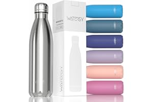 WATERSY Izolowana butelka na wodę ze stali nierdzewnej, metalowa butelka próżniowa z podwójnymi ściankami utrzymuje zimno przez 24 godziny i ciepło przez 12 godzin, termiczne, metalowe butelki