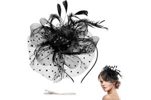 Opopark 20er Jahre Stirnband Flapper Feder, Gatsby Haarreif Halloween Accessoires Damen 1920s fascinator Hat Flower Mesh - Schwarz