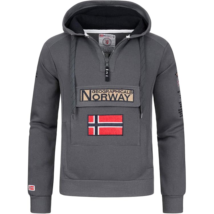 Sweat à Capuche Geographical Norway - Zippé - Mixte Coton - Chaud Et Confortable - Style Urbain