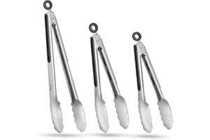 Hotec Edelstahl-Küchenzange, Set von 3-7 Zoll, 22,9 cm und 30,5 cm, verschließbare Metall-Lebensmittelzange zum Kochen, Servieren, Grillen, Grillen, rutschfester Griff