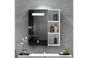 ‎OFCASA OFCASA Badezimmer-Spiegelschrank mit 1 Tür, mit LED-Lichtern, Wandmontage, Aufbewahrungsschrank mit verstellbarem Einlegeboden, für Duschraum