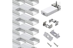 STARLANDLED Profilé Aluminium LED - 10x1mètre Aluminium Profilé U-forme pour Bandes à LED, Compact Finition Professionnelle avec Blanc Laiteux Couvercle,Embouts,Clips de Montage en Métal