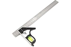 MAXPERKX Combination Square 12Inch/300mm, Set Square Carpentry Stainless Steel Angle Ruler, Engineer Adjustable Carpentry Square 45/90 Degree with Bubble Level, Measuring Tool for Engineer Carpenter
