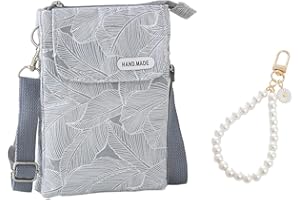 TAFACE 1 bolsa de mensajero con 1 colgante de perlas, bolsa de viaje para teléfono móvil, correa ajustable, bolsa de mensajero, adecuada para guardar el teléfono y las llaves (gris), gris, 19*13 cm