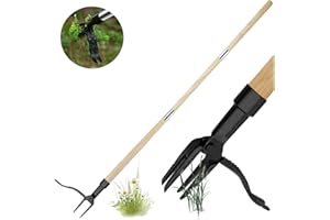 Mifull Weed Puller Tool, Vertical Weed Puller, Detachable Handle Weed Remover Tool with 4 Claws Weeder, Weed Puller Tool with Long Handle, Garden Weed Root Pulling Grabber (Weed Puller+Wood Handle)