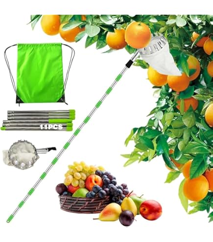 Perche Télescopique De 4 M Pour Cueillette De Fruits Avec Sac De Rangement En Acier Inoxydable Pour Arbres Hauts Vergers Jardin~p151428046