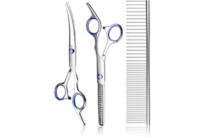 TRIGRAND Professional One-Piece Design Dog Grooming Scissors 4CR Stainless Steel with Safety Round Tip, Heavy Duty Titanium Coated Pet Grooming Scissor for Dogs, Cats and Other Animals