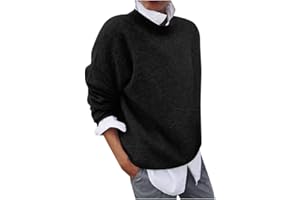 GENERIC 2 en 1 Pull Femme Hiver- Sweat Oversize Femme Manche Longue-Sweatshirts Femme Col Rond Couleur Unie Chandails Décontractée Loose Sweater Pullover Blouse Vintage Grande Taille Tricot Mode Chaud Pulls