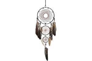 Camidy Dream Catcher with Feathers, Indian Style Knitted Circular Net Feather Fairy Hanging Dream Catcher Home Room Wall Hanging Decor … (Brown)