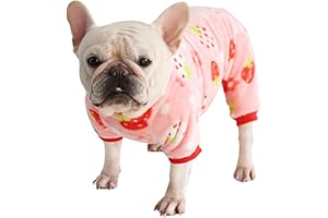 BT Bear Dog Pajamas Soft Warm Fleece Jumpsuit Cute Pet Clothes Onesies Costume for Puppy Small Medium Dogs Pug French bulldog (XX-Large, Pink Strawberry)