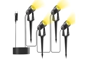 ‎YUUSEI Yuusei Gartenbeleuchtung mit Strom, 4 in 1 Pack 14M Gartenlampen für Draußen, 3000K Warmweiß 27V LED Gartenleuchten mit Strom, IP65 Wasserdicht Gartenstrahler für Außen Garten Terrasse Bäume Rasen