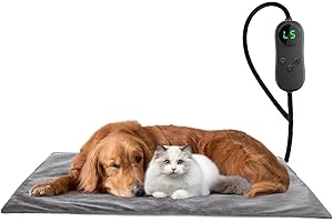 HELINING Cuscino riscaldante per animali domestici, 45 x 70 cm, 5 timer regolabili e 6 temperature regolabili, tappetino riscaldante per animali domestici, impermeabile, ideale per cuccioli, cani, gatti