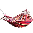 we3 Cotton Outdoor Hammock Multiples Load Capacity Up to 450 Lbs Portable with Carrying Bag for Patio Yard Garden (280 * 100CM/HOLD 150KG, Wooden RED)