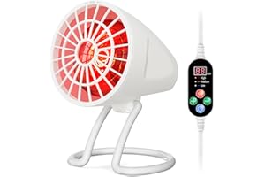 Hoakya Lámpara de Calor Infrarrojo, 150W Lámpara de Infrarrojos, Lámpara de Luz Roja con 3 Niveles de Ajuste de Temperatura y Temporizador & Ángulo de Inclinación de 90 [Blanco]