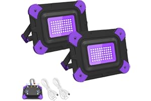 NATPOW Lumiere Noire UV Portable, 6000mAh Projecteur LED Rechargeable, 400-405nm Lampe UV Puissant, IP65 Etanche LED UV, Lumière Noire pour Halloween Aquarium Peinture Corporelle Partylicht, 2 Pièces
