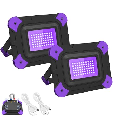 4-Pack Rechargeable Black Light Bar – 5000mAh Battery Powered UV Light With 3 Modes For Glow Parties, Uranium Glass, Posters, Halloween