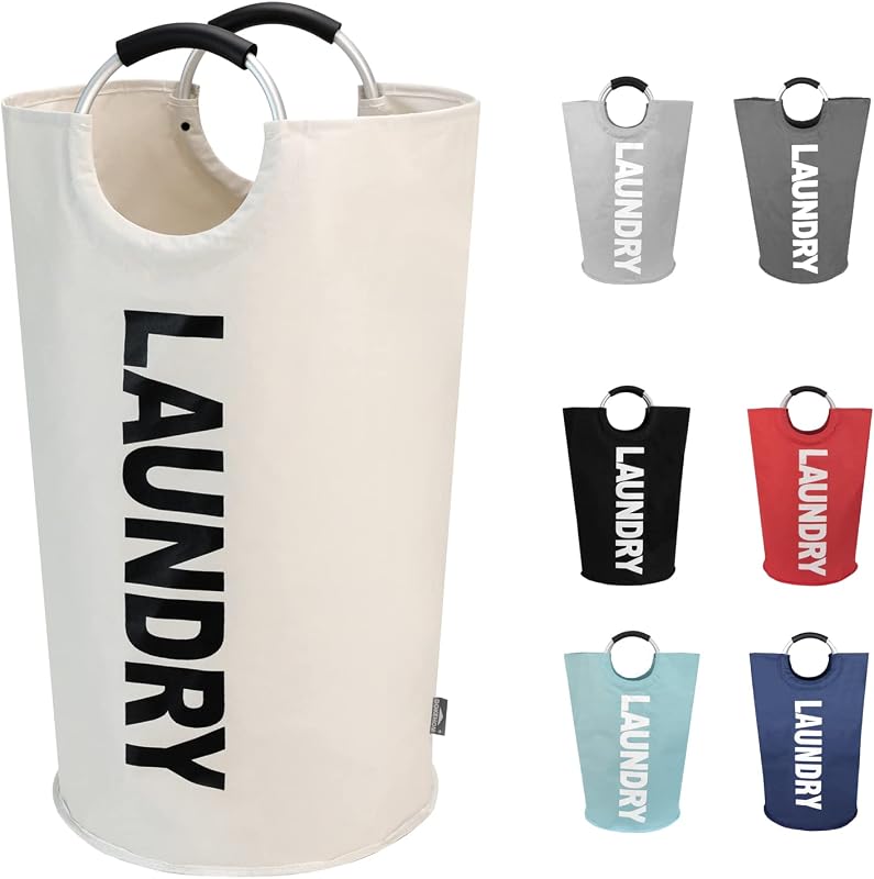 DOKEHOM 90L Grandi Cesto per la Biancheria, Sacco per il Bucato Pieghevole, Cesta Alta Autoportante per Vestiti, Cesto per Lavanderia Pieghevole (Beige)
