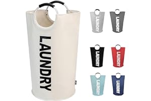 DOKEHOM 90L Cesta de Ropa Grande, Bolsa de Lavandería Plegable, Cesto Alto y Autoportante Para Ropa, Cesto de Lavado Plegable (Beige)