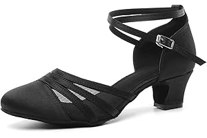 YKXLM Zapatos Latinos de Baile Mujer de salón Puntera Cerrada Salsa Tango Bachata Vals Práctica Tacon Bajo Calzado de Danza