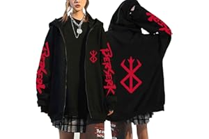 XSLGOGO Anime Cosplay Felpa con Zip Berserk Felpa con Cappuccio con Cerniera Guts Cardigan Felpa Casual Giacca a Maniche Lunghe Pullover per Unisex