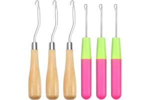 FineGood Set mit 6 Latch Häkelnadeln, Haarverlängerung, Nadeln für Mikro-Zöpfe, Dreads, Wartung, Teppich – 3 gebogene Haken aus Holz, 3 gerade Haken aus Kunststoff