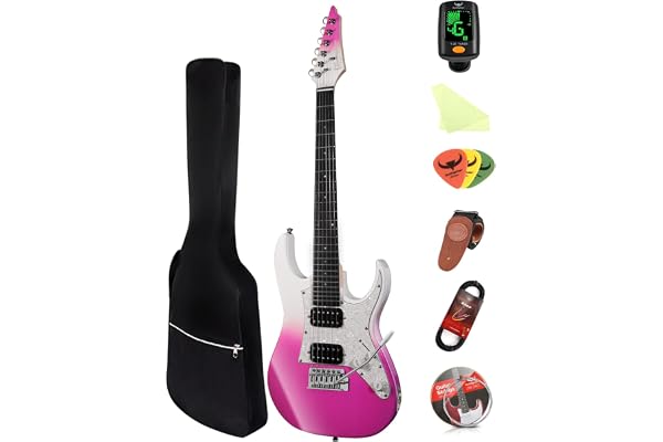 Bullfighter D-120R Kit de guitare électrique pour enfants de 86,4 cm pour débutants guitare électrique de style ST pour garçons et filles - Sac, accordeur, médiators, câble, sangle, cordes (Purple)