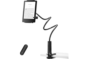 HIGPTWIREL Kindle Holder with Remote Page Turner,Reading Stand for Bed, Desk with Clicker, for Kindle Paperwhite, Oasis, iPad, iPhone and More, Black Page Turner