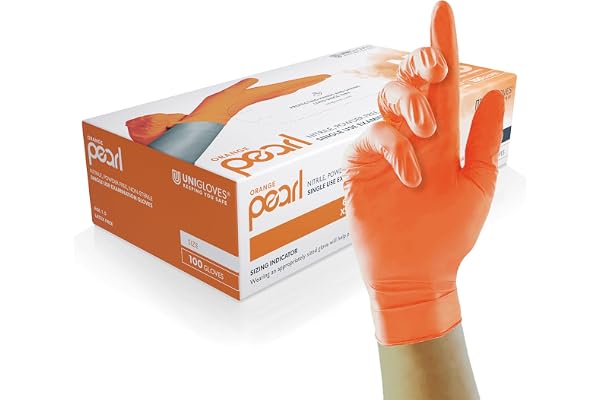 UNIGLOVES Orange Pearl Nitril-undersökningshandskar – mångsidiga, puderfria och latexfria engångshandskar – låda med 100 hand