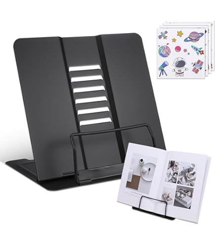 Tounee Boekenstandaard, telescopische boekenstandaard, in hoogte verstelbaar, uittrekbaar design, ergonomische kookboekstandaard met elastische zijklemmen, geschikt voor alle boeken