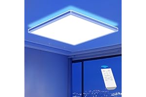 slochi RGB LED Ceiling Light 3000-6000K, 25W 3200LM Bathroom Light Dimmable with Remote Control, RGB Color Changing Backlight, Square Flush Ceiling Lights for Bedroom,Kids Room,Kitchen,Living Room