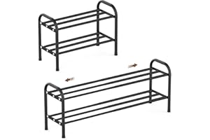 ‎XIANGLV Schuhregal Schmal Ausziehbar Platzsparend Schuhregal Adjustable Expandable Klein Metall Schuhschrank Schwarz Schuhablage Schuhaufbewahrung DraußEn SchuhstäNder Diele Outdoor Camping Flur (2 Etagen)