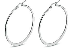 MESNT 1 Paires Boucle d'Oreille Créole, Créoles Grand cercle plat en Inoxydable pour Homme Femme, Argent, Noir, Or, Or Rose