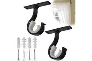 HUGWAIT 2 Pezzi Staffa da Soffitto Bastone per Tende, Staffe per Tende da 20-28 mm, Supporto per Tende da Soffitto in Lega di Alluminio, Supporti per Tende a Soffitto con Vite Metallica (Bianco) (Nero)