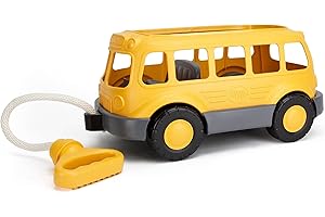 Green Toys Yellow School Bus Wagon - 100% Recycled Toy Bus with Cotton Rope Handle, Fun Bus Toys for Toddlers & Children