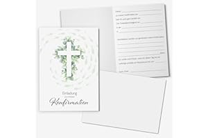 ‎YOUNIKAT younikat Einladungskarten Konfirmation I 15x DIN A6 zum Ausfüllen mit Lückentext I inkl. Umschlägen I Klappkarte Eukalyptus Fische Kreuz I dv1562