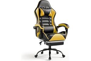 Fruyyzl Sillas Gaming con Reposapies, Silla Gamer Adulto con Respaldo Lumbar, Silla Escritorio Gaming Ajustable en Altura, Silla Ordenador en Piel Sintética (Gama Media, Amarillo)