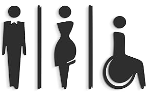 3DP SIGNS - Repujado cartel baño puerta Negro (15 cm) SA112, en relieve, señales adhesivas. Cartel baño hombre mujer discapacitados - Placas de retretes baño - carteles de baño y pared