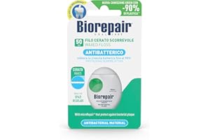 Biorepair, Filo Interdentale Antibatterico Cerato Scorrevole, Aroma di Menta Fresca - 1 Confezione da 50 mt