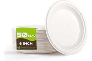 Yidaxing Piatti di Carta 50Pcs, Piatti Rotondi Piani Super Rigidi Usa e Getta Biodegradabile e Compostabile, Piatto Stoviglie di Carta per Compleanno Feste Campeggio Barbecue Picnic(Bianco, 15.2 cm)