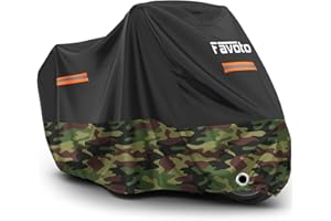 Favoto Funda para Moto Cubierta de Moto 210D Impermeable Protectora con Banda Reflectante a Prueba de Sol Lluvia Polvo Viento Nieve al Aire Libre 265x105x125cm Negro+Camuflaje