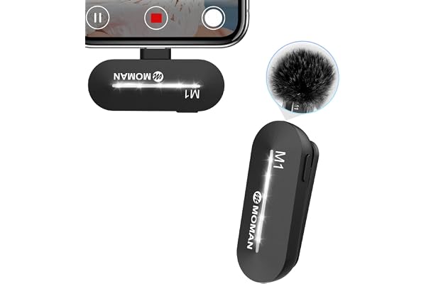 Moman Micro Cravate sans Fil, USB-C Micros pour Iphone 15, Android Smartphone, Réduction de Bruit Microphone pour Tiktok, Youtube Enregistrement Vidéo, Mini Wireless Lavalier Microphone