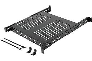 Tecmojo 1U Adjustable Vented Server Rack Mount Shelf - 13.8" (350mm) -23.6" (600mm) Depth, Supports up to 242 lbs - Universal Tray for 19" AV/Network Equipment