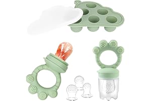 ORAGKE Fruchtsauger Baby, Silikon Obstschnuller mit 3 Sauger (G/M/K) BPA-frei, Beißring für Obst Gemüse Brei Beikost, Babybrei Einfrieren Behälter für Babynahrung Muttermilch, Zahnungshilfe (Grün)