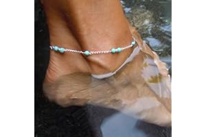 Prosy Boho Perle Cheville Bleu Argent Cheville Bracelets Chaîne Plage Pied Bijoux Réglable pour Femmes Filles