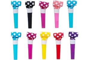 Oblique Unique® 10 fischietti per bambini, per compleanno, Capodanno, baby shower, feste, JGA UVM, colorati con pois bianchi