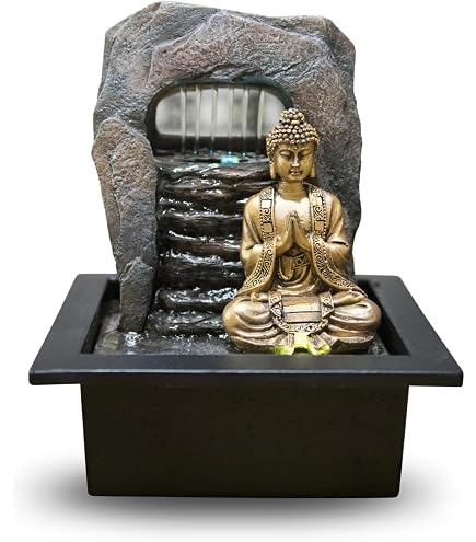 Jardin Zen Atmosphera Yin Yang | Plateau Bois 23.5x23.5x7.5 Cm | Avec Bouddha, Bougie, Râteau, Sable & Pierres