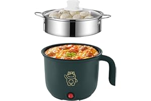 GOEDCH Mini Olla Caliente Eléctrica: Mini Olla Eléctrica Portátil, Mini Sartén Multifuncional, Olla Eléctrica con Vaporera de Acero Inoxidable, Olla de Ramen Rápida de 1,8 L, 600 W, 220 V, Verde