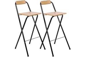 THE SECRET HOME - Pack de 2 Taburetes Plegables con Respaldo - Sillas Plegable de Metal y Madera - Decoración para el Hogar - Ideales para Cocina (Alto. 99 cm x Largo. 49 cm - Madera Natural)