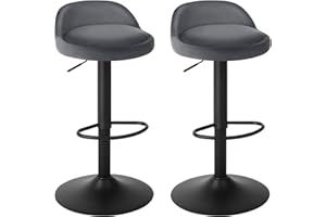 ‎EUGAD EUGAD Stołek barowy, zestaw 2 sztuk, krzesło obrotowe o 360°, krzesło barowe z oparciem, podnóżek, obciążenie 150 kg, regulacja wysokości (62-84 cm), aksamitny metal, ciemnoszare 0823BY-2